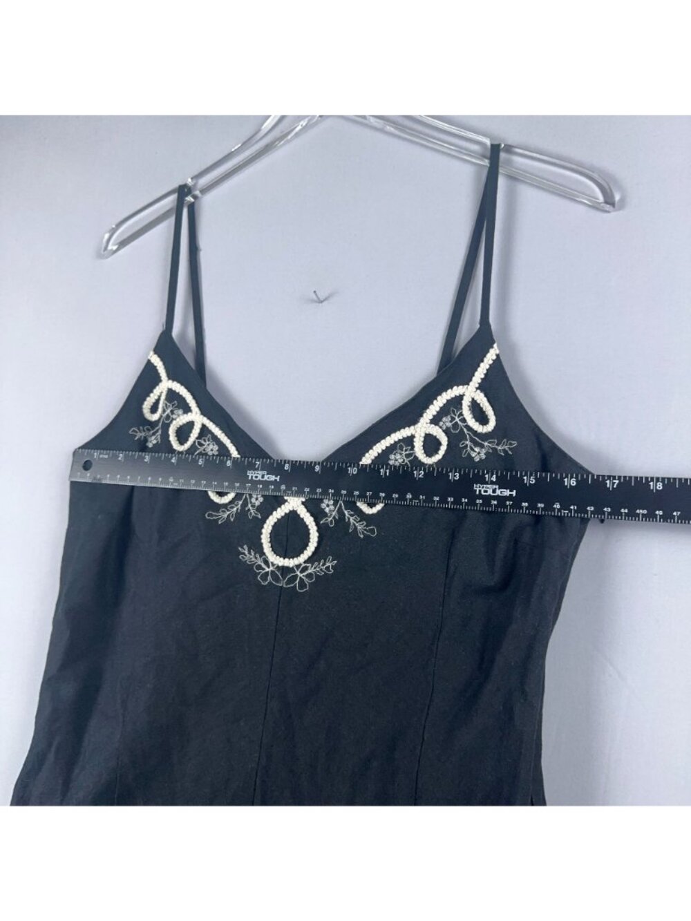 Zara Basic Midi Dress Size XL Black White Floral Embroidered V Neck Sleeveless - Picture 5 of 7
